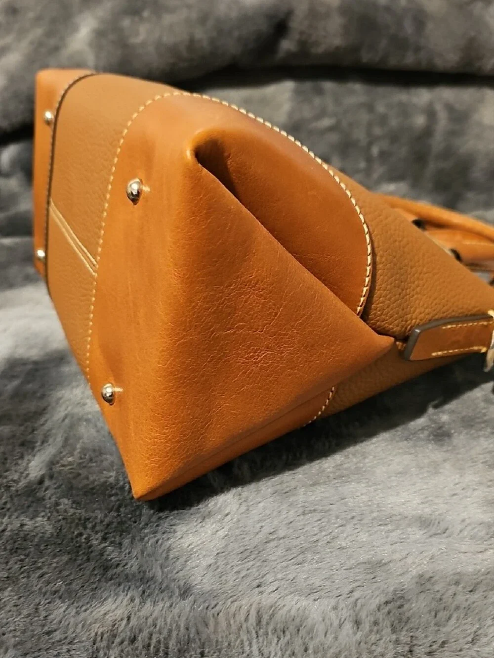 Dooney & Bourke Brown/Tan Leather Satchel with Detachable Strap